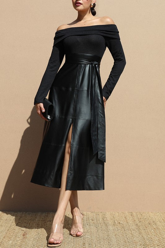 Off Shoulder Leather Dress Day preorder